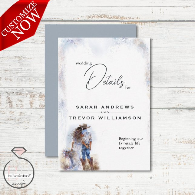 Cartão De Informações Aquarela Casamento Rústico Caubói (Criador carregado)