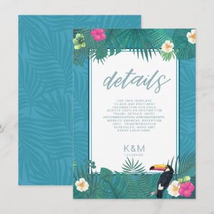 Cartão De Informações Aquarela Casamento Tropical Detalhes Azul ID577