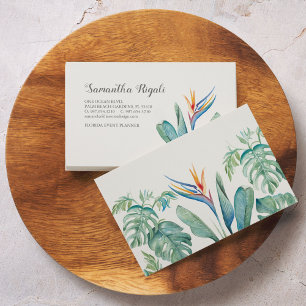 Cartão De Informações Aquarela Floral Tropical e Negócios de Folhagens