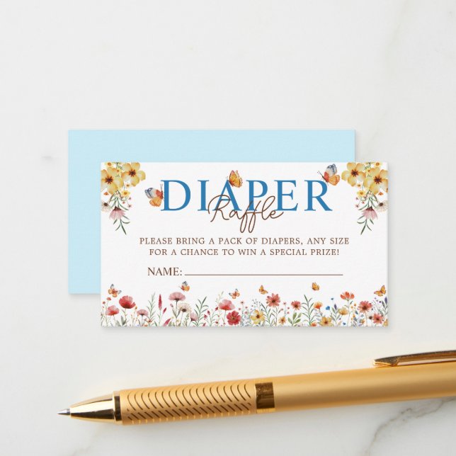 Cartão De Informações Aquarela Flores Selvagens Fralda Raffle Chá de fra (Frente/Verso In Situ)