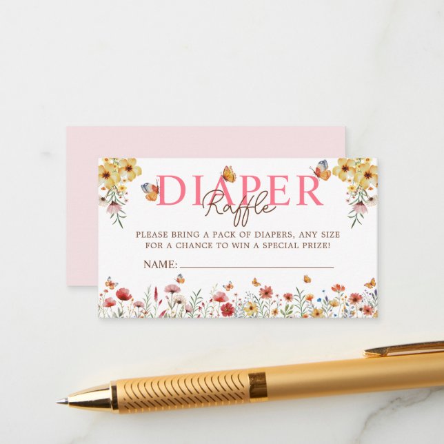 Cartão De Informações Aquarela Flores Selvagens Fralda Raffle Chá de fra (Frente/Verso In Situ)