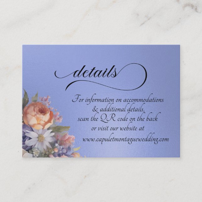 Cartão De Informações Aquarela Flores Silvestres, Código QR - Azul (Frente)