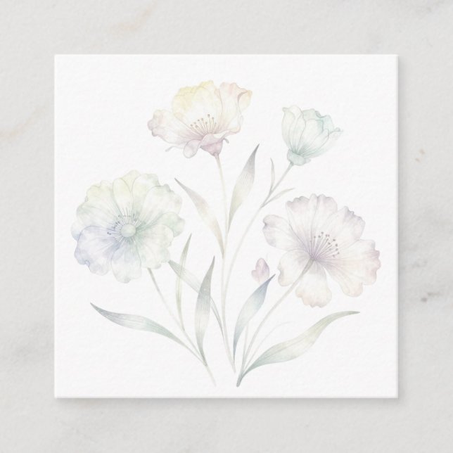 Cartão De Informações Aquarela Flores Silvestres Pastéis Macios (Frente)