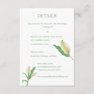 Cartão De Informações Aquarela lírio da paz branco - casamento minimalis
