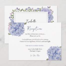 Cartão De Informações Aquarela Recepção Floral Hortênsia Azul Empoeirada