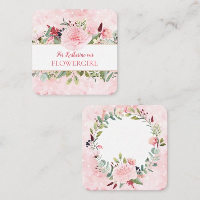 Cartão De Informações Aquarela Rosa Você Será Minha Dama de Flores (Frente/Verso)