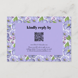 Cartão De Informações Aquarela Violetas Roxas e Padrão Floral