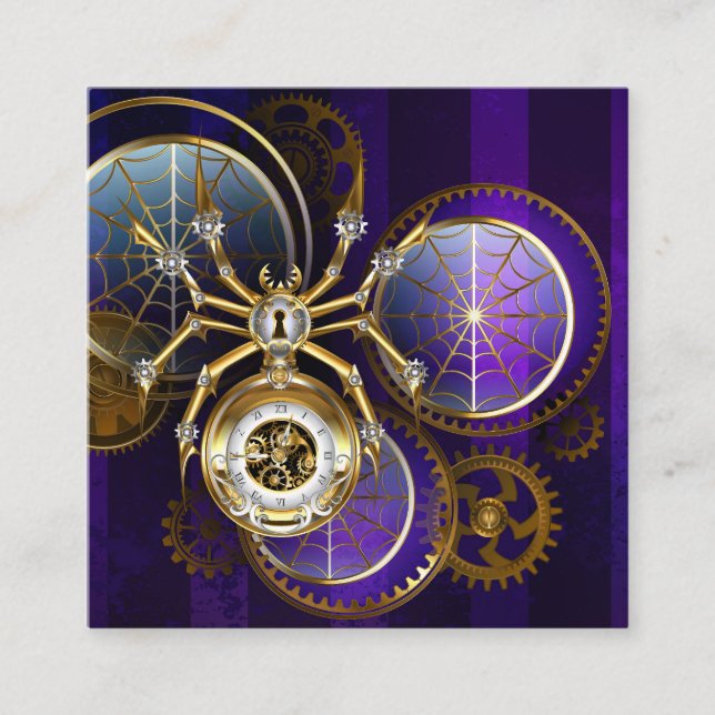 Cartão De Informações Aranha Steampunk no fundo roxo (Frente)