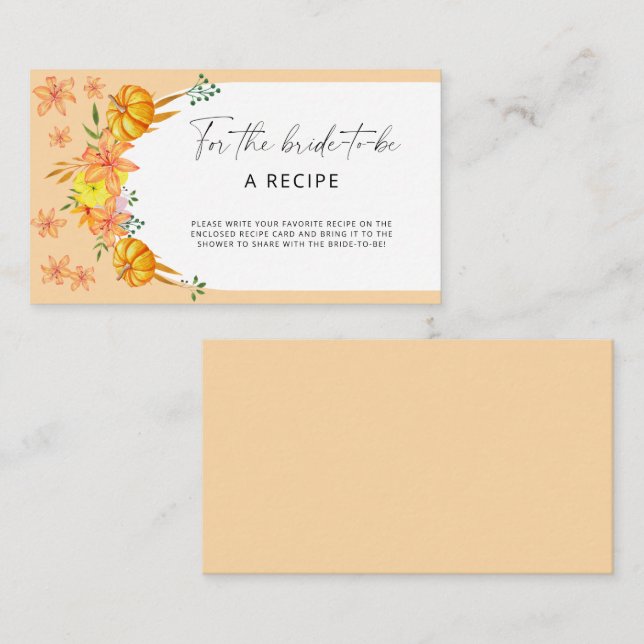 Cartão De Informações Arca da abóbora Receita da noiva (Frente/Verso)