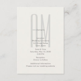 Cartão De Informações Architectural Monogram Wedding Details Card