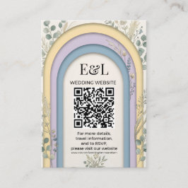 Cartão De Informações Arco Botânico Minimalista em Pastel com Código QR 