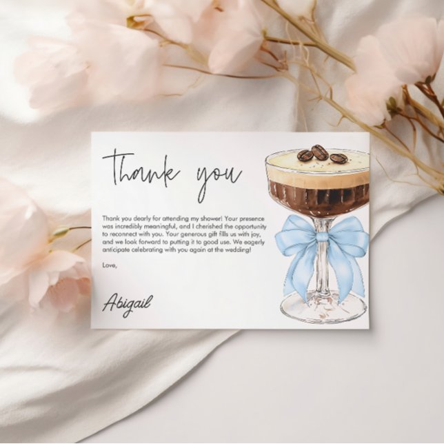 Cartão De Informações Arco Espresso Martini Chá de panela Obrigado (Bow Espresso Martini Bridal Shower Thank You Enclosure Card)