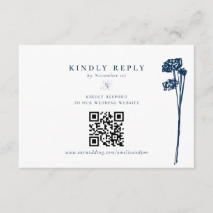 Cartão De Informações Arranjo Floral Azul Moderno Elegante RSVP QR