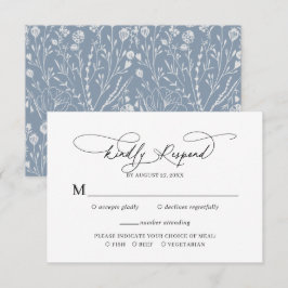 Cartão De Informações Arranjo Floral Dusty Azul Elegante Rsvp