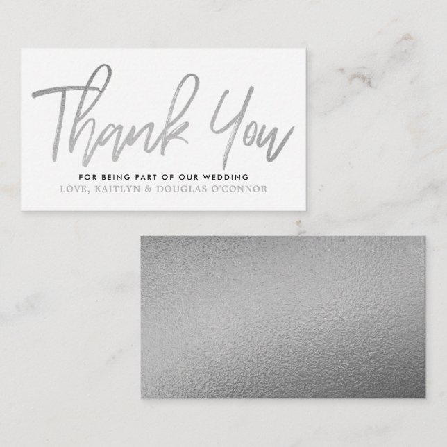Cartão De Informações Arranjo Moderno Silver Foil - Obrigado (Frente/Verso)