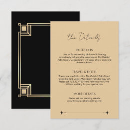 Cartão De Informações Art Deco Elegant Gold Frame Wedding Details