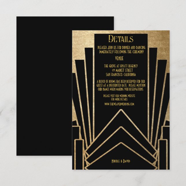 Cartão De Informações Art Deco Gatsby Wedding (Frente/Verso)