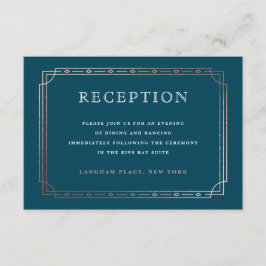 Cartão De Informações Art Deco Rosa Dourado Border Teal Recepção de casa