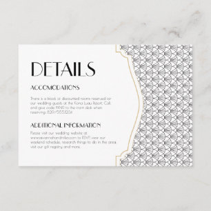 Cartão De Informações Art Deco Vintage Detalhes do Casamento Preto/Branc