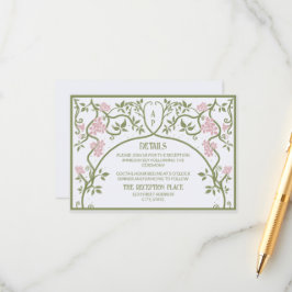 Cartão De Informações Art Nouveau Casamento Floral Verde e Rosa
