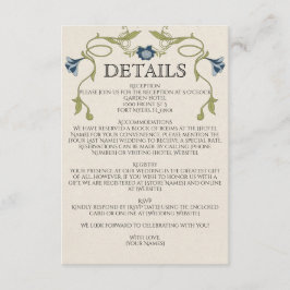 Cartão De Informações Art Nouveau Dusty Blue Navy Flowers Green Wedding