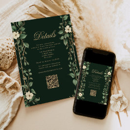 Cartão De Informações Art Nouveau Green and Gold Wedding QR Details