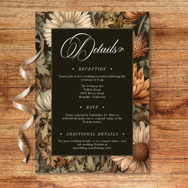 Cartão De Informações Art Nouveau Marrom William Morris Floral Casamento (Art Nouveau Brown William Morris Floral Wedding Enclosure Card)