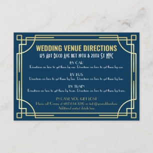 Cartão De Informações Arte Deco Dourado Direções do Mapa Azul Escuro
