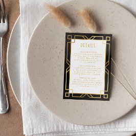 Cartão De Informações Arte elegante Deco Dourado preto clássico