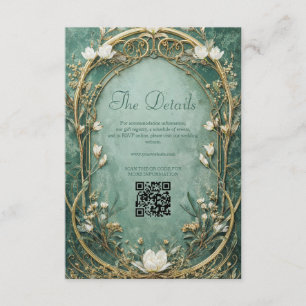 Cartão De Informações Arte Novo de Casamento Conto de Fadas Dourado