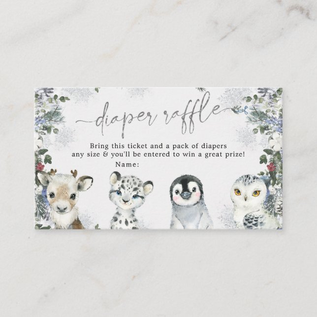 Cartão De Informações Ártico Animal Winter Wonderland Fralda Raffle (Frente)