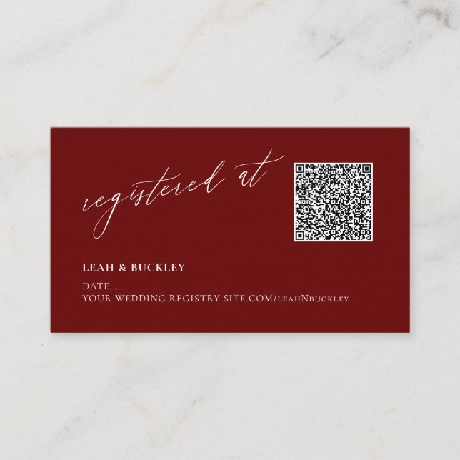 Cartão De Informações ArtsApp QR Code Burgundy Registry Luxe Calliografi (Frente)
