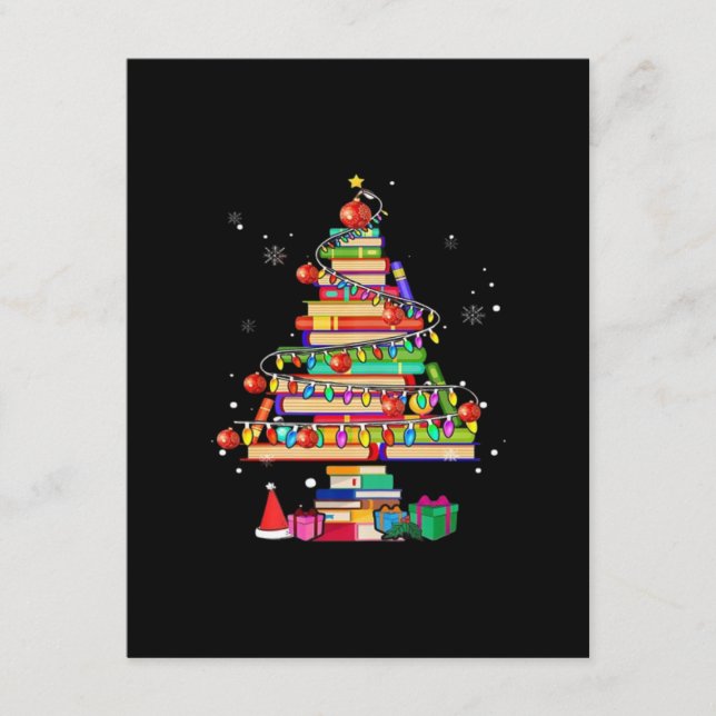 Cartão De Informações Árvore da Biblioteca de Feliz Natal (Frente)