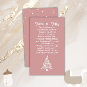 Cartão De Informações Árvore de Natal Boho Rosa Livros para Bebê Menina