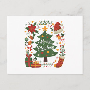 Cartão De Informações Árvore de Natal Vintage Chapéu de Papai Noel 80 90