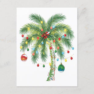 Cartão De Informações Árvore tropical de palma de Natal com luzes e orna