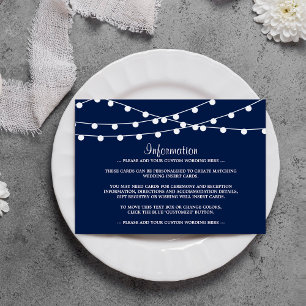 Cartão De Informações As Luzes De Corda Na Coleção De Casamentos Azuis D