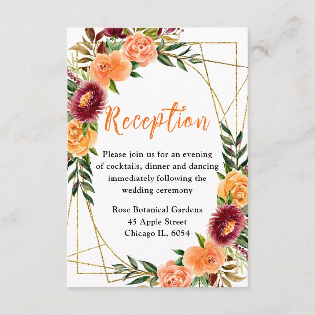 Cartão De Informações Autumn Burgundy and Orange Flowers (Frente)