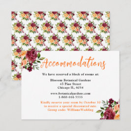 Cartão De Informações Autumn Burgundy and Orange Wedding Accommodations
