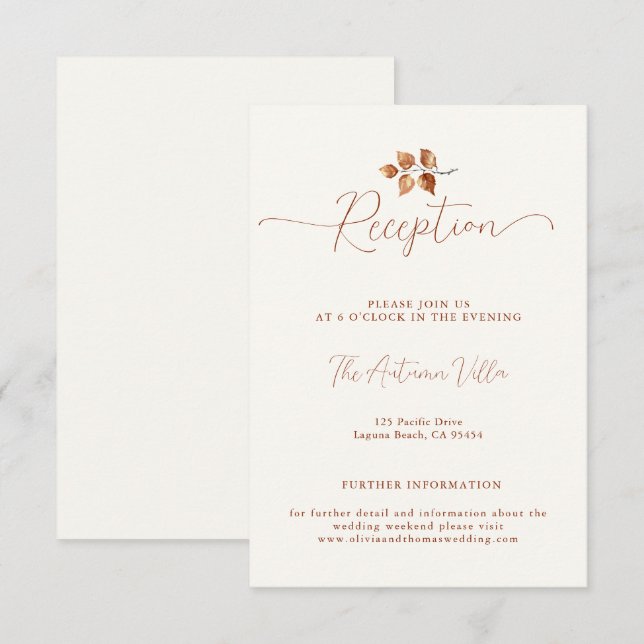 Cartão De Informações Autumn Deixa a Recepção de casamento Terracotta In (Frente/Verso)
