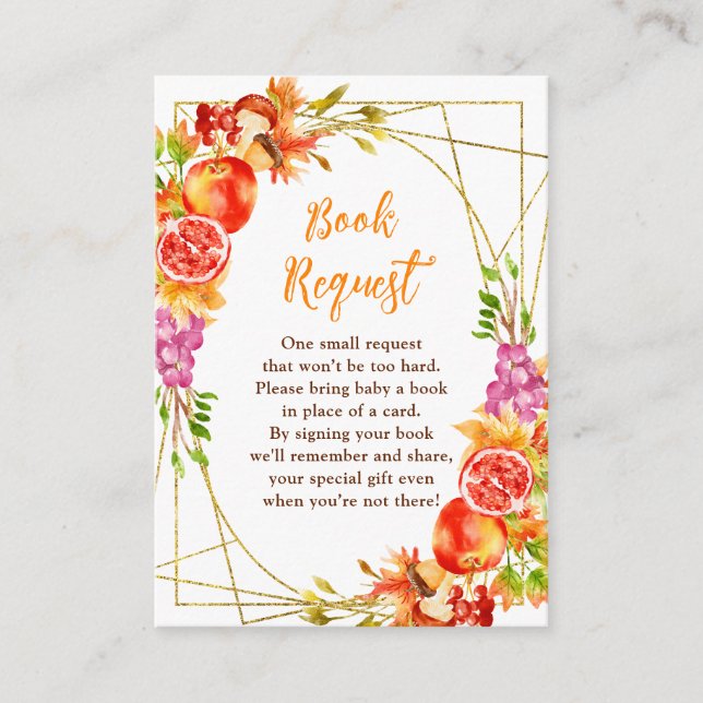 Cartão De Informações Autumn Fall Harvest Baby Shower Book Request (Frente)