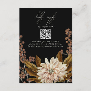 Cartão De Informações Autumn Floral Black Casamento outono QR Code