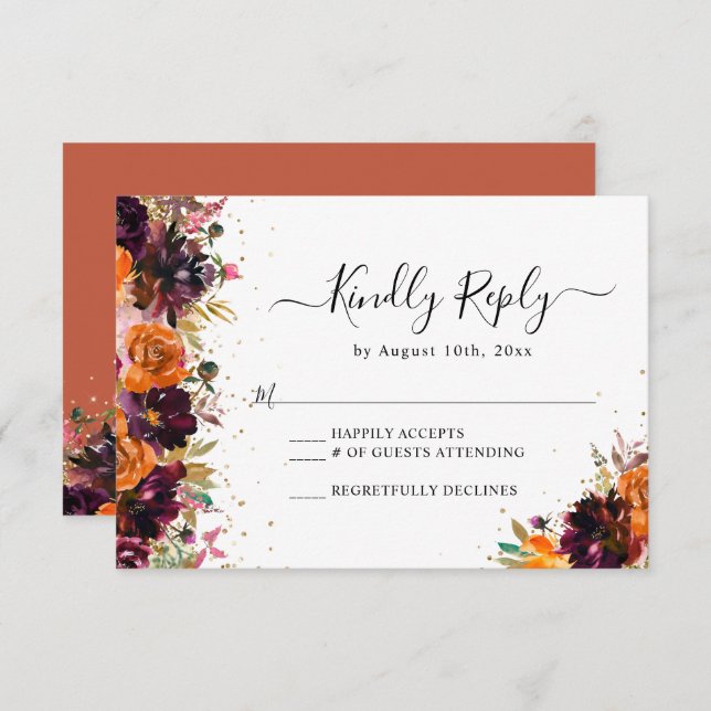 Cartão De Informações Autumn Floral Terracotta Wedding RSVP (Frente/Verso)