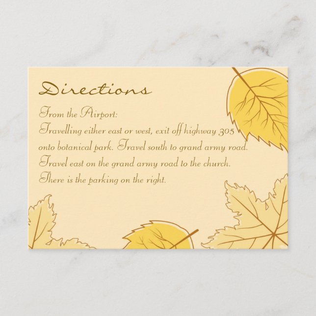Cartão De Informações Autumn Leaves Wedtions Directions Card (Frente)