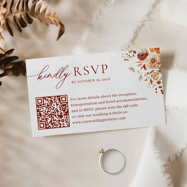 Cartão De Informações Autumn Romance QR Code Wedding RSVP (Criador carregado)