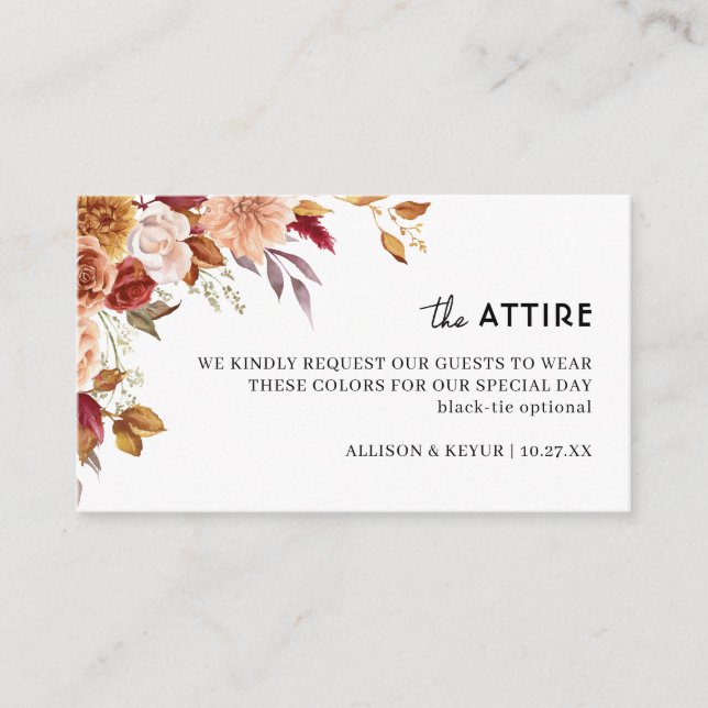Cartão De Informações Autumn Wildflower Weding Attyre Dress Code (Frente)