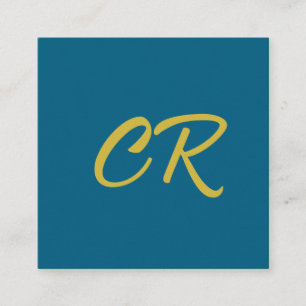 Cartão De Informações Azul e Dourado Monograma Moderno Minimalista