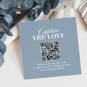 Cartão De Informações Azul Empoeirado Código QR Casamento Capture o Am