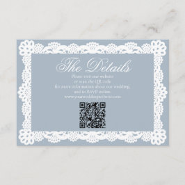 Cartão De Informações Azul Empoeirado Vintage Elegante Lace Website QR