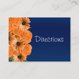 Cartão De Informações Azul Escuro com Rosas Laranja - Direções